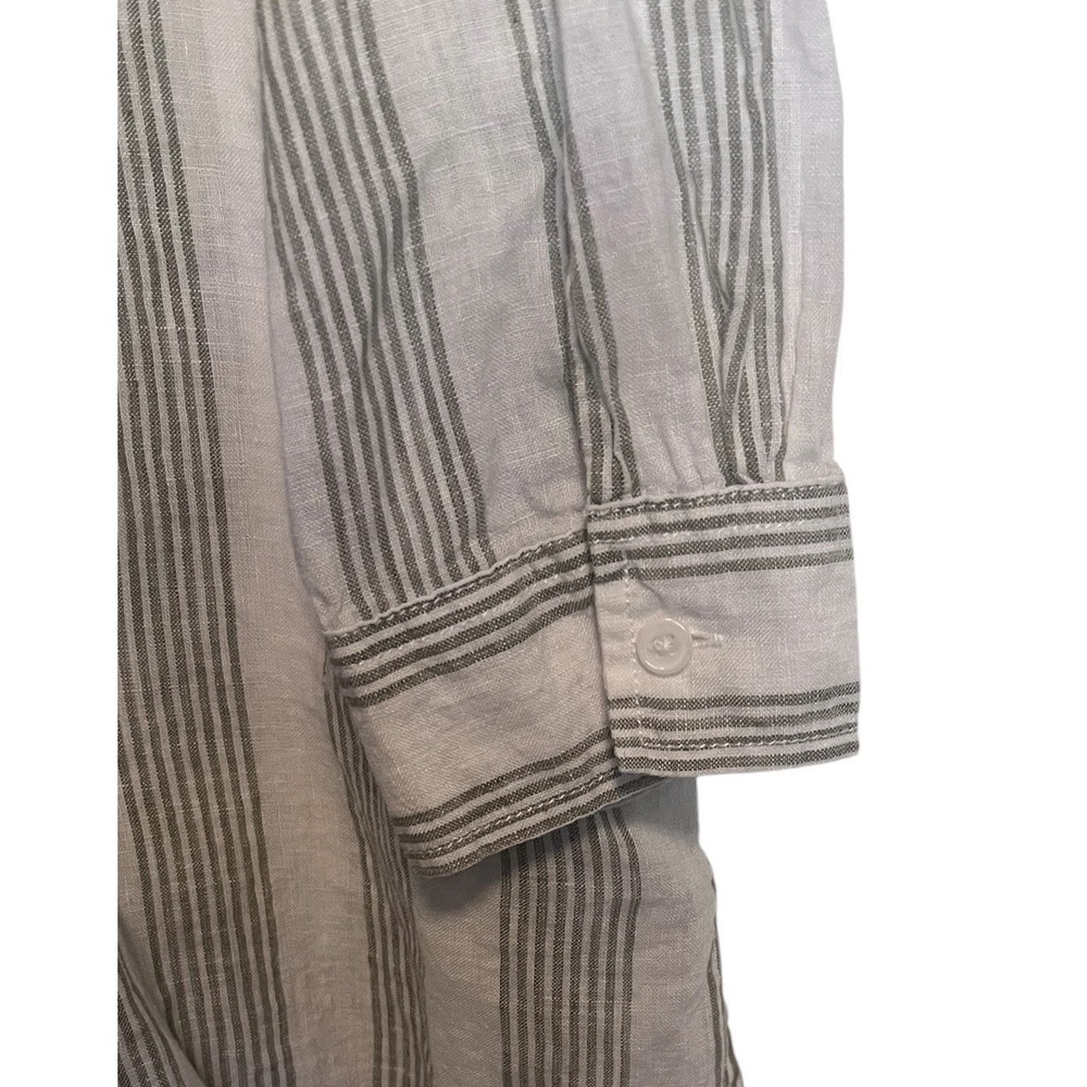 GARNET HILL Sz L 100% Linen Shirt Button Up Tunic White Green Stripe Coastal - Picture 5 of 8